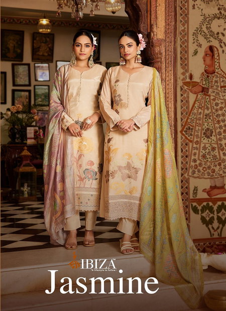Jasmine By Ibiza Pure Simar Muslin Jacquard With Embroidery Work Dress Material Wholesale Suppliers In India